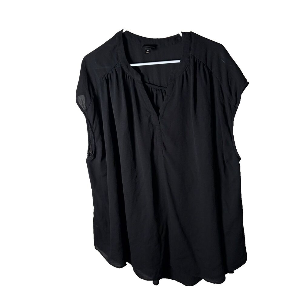 Worthington Blouse Women's 3X Black V-Neck Short Sleeve Career V-Neck Top